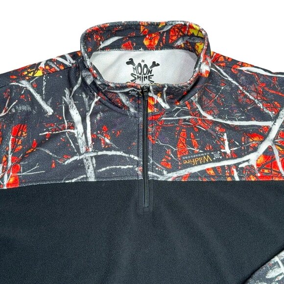 Moonshine Attitude Attire Fleece Mens Medium Red Black 1/4 Zip Wildfire Camo M - Picture 2 of 10